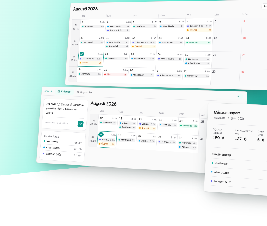 Epochi's calendar, mail entry, and monthly report